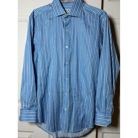 Bugatchi Uomo Men’s Long Sleeve Blue Button Down Shirt Flip Cuffs Small - Picture 2 of 6